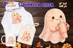 Cute Halloween clipart | Kawaii ghost sublimation design PNG Product Image 3
