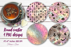 Pink Halloween pattern round coaster sublimation designs png Product Image 1