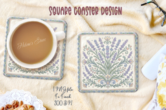Pastel lavender folk tile pattern square coaster design png Product Image 1