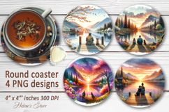 Mountains sublimation round coasters |Camping coaster design Product Image 1