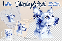 Cute watercolor dog clipart | Blue dogs head design png Product Image 1