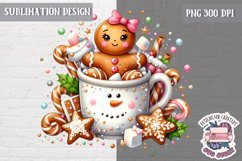 Gingerbread mans cute Christmas Sublimation PNG Coffee Cocoa Product Image 1