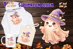 Cute Halloween clipart | Kawaii ghost sublimation design PNG Product Image 3