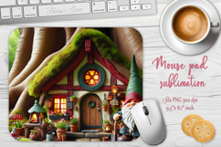 Cute forest gnomes house mouse pad sublimation design png Product Image 1