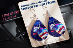 USA Patriotic highland cow teardrop earrings sublimation png Product Image 1