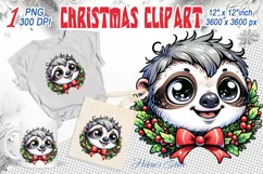 Christmas sloth clipart sublimation PNG|Funny animal face Product Image 1
