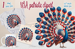 Cute peacock bird American flag colors clipart|USA Patriotic Product Image 1