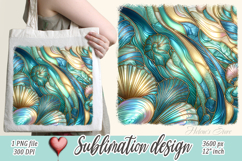 Aquamarine ocean gold and pearl sublimation design png Product Image 1