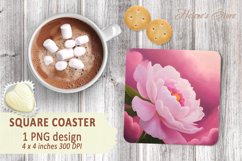 Water colour Peony Flower square coaster sublimation design Product Image 1