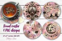 Pink Halloween pattern round coaster sublimation designs png Product Image 1