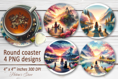 Mountains sublimation round coasters |Camping coaster design Product Image 1