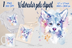 Cute watercolor dog clipart | Floral dogs head design png Product Image 1