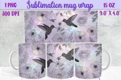 Lilac pastel hummingbirds mug wrap 15 oz sublimation design Product Image 1