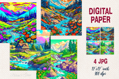 Spring mountains digital paper |Camping design scrap booking Product Image 1
