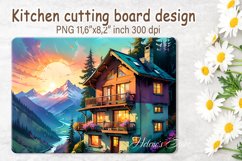 Cutting board sublimation | Mountains house cutting board Product Image 1