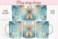 Pastel Christmas tree mug wrap png |Blue and gold mug design Product Image 1