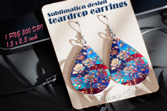 USA Patriotic roses teardrop earrings sublimation design png Product Image 1
