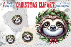 Christmas sloth clipart sublimation PNG|Funny animal face Product Image 2