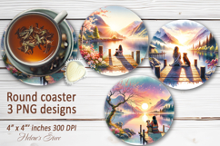 Girl and dog relax in mountains sublimation round coasters Product Image 1