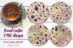 Pink Halloween pattern round coaster sublimation designs png Product Image 1