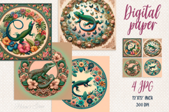 Cute floral frame with lizard digital paper scrap booking Product Image 1