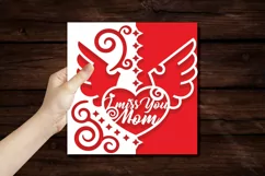 Papercut I Miss You Mom Heart with Wings Card Cover Template Product Image 3