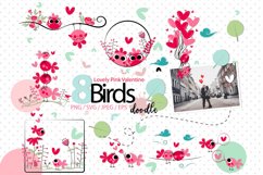 Lovely Pink Valentine Doodle birds Product Image 1