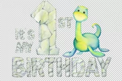1st. Birthday dinosaur PNG. First Birthday Dino watercolour. Product Image 3