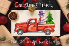 Red Truck. Watercolor Christmas Clipart. Christmas Card. Product Image 1