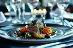 Elegant gourmet steak dinner at fine dining restaurant Product Image 1