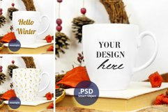 Bistro mug mockup PSD full wrap, Winter White mug mock up Product Image 1