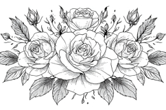 Rose Bouquet Line Art Illustration with Leaves Product Image 1
