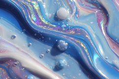 Blue Iridescent Liquid Texture with Floating Bubbles Product Image 1
