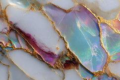 Rainbow Iridescent Marble with Organic Gold Veins Product Image 1