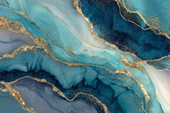 Deep Teal and Azure Alcohol Ink with Gold Veins Product Image 1