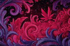 Elegant Pink Cannabis Leaf with Ornate Purple Floral Swirls Product Image 1