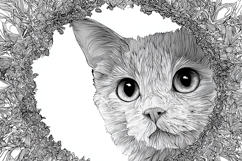 Cat with big eyes peeking through a floral frame Product Image 1