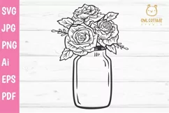 Mason Jar SVG file, Mason Jar Cut file, Mason Jar with roses Product Image 2