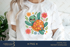 Boho Floral Sea Turtle Watercolor PNG | Ocean Animal Clipart Product Image 1