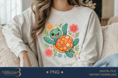 Boho Floral Sea Turtle Watercolor PNG | Ocean Animal Clipart Product Image 3