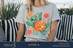 Boho Floral Sea Turtle Watercolor PNG | Ocean Animal Clipart Product Image 5