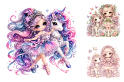Cute Chibi Girl Unicorn Seasonal Clipart PNG Product Image 2