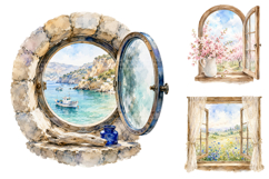 Watercolor Window Clipart Bundle, Rustic Landscape PNG Product Image 3