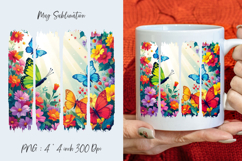 Butterfly on flowers, watercolor stripes, coffee mug Product Image 1