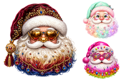 Trendy Christmas Santa Faces PNG Clipart Bundle Product Image 3