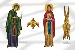 Traditional illustrations of Saint Petka. Saint Parascheva of the Balkans in Byzantine style bundle
