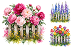 Watercolor Garden Fence Clipart Bundle Product Image 1