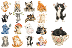 Whimsical Kittens PNG Bundle, Watercolor Cat Clipart Product Image 3