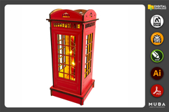 Red English Telephone Booth Night Light, Laser Cut Files SVG Product Image 3