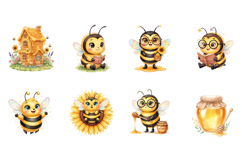 Watercolor Bee Clipart Bundle Product Image 3